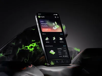 Crypto Trading App - Home Mockup 3d animation application banking mobile app branding crypto dark theme design ecommerce mobile app finance homepage illustration isometric minimal mobile design mobile mockup motion graphics ui web design web3 mobile app