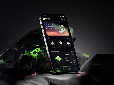 Crypto Trading App - Home Mockup 3d animation application banking mobile app branding crypto dark theme design ecommerce mobile app finance homepage illustration isometric minimal mobile design mobile mockup motion graphics ui web design web3 mobile app