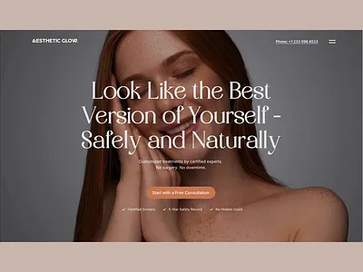 Aesthetic Glow MedSpa / Aesthetic Clinic Hero Section beauty landing page benefit driven headline calm layout ui centered hero design clean medspa layout conversion based hero female wellness brand landing page medspa website design modern spa web design web design website design