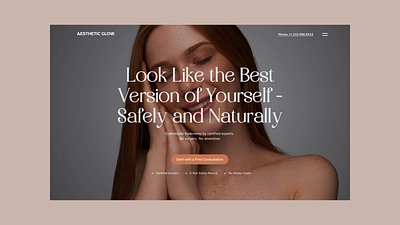 Aesthetic Glow MedSpa / Aesthetic Clinic Hero Section beauty landing page benefit driven headline calm layout ui centered hero design clean medspa layout conversion based hero female wellness brand landing page medspa website design modern spa web design web design website design