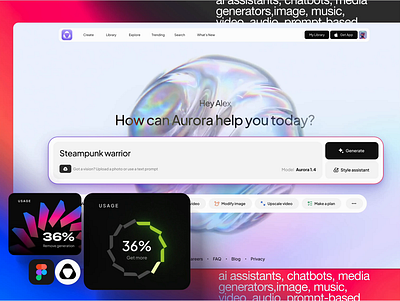 NOCRA UI Kit — Design system for AI products ai charts credits dashboard dataviz desktop generate growth lm statistic tech template web3