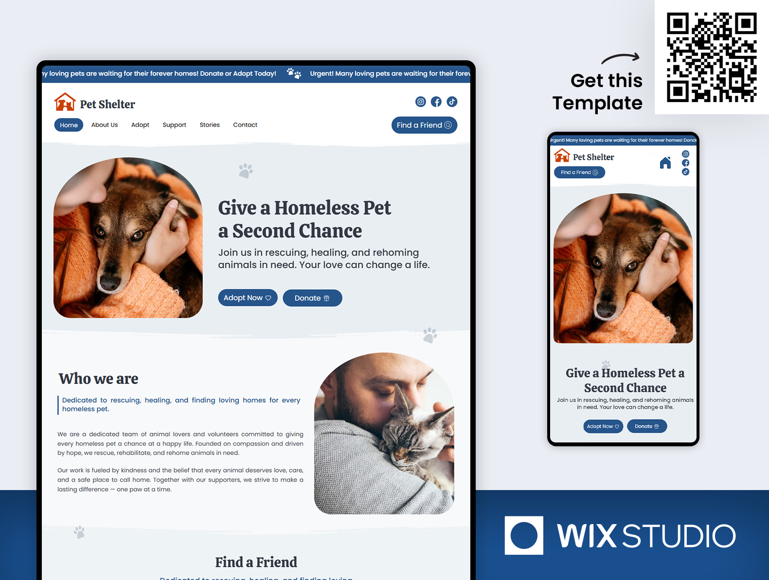 Animal Rescue - Wix Studio Website Template adopt a pet animal charity animal helter adoption animal protection animal rescue center animal shelter website animal website beautiful website cat website dog website pet adoption website pet care template pet rescue website pet shelter pet shelter website pet website ui wix studio wix studio website wix studio website template
