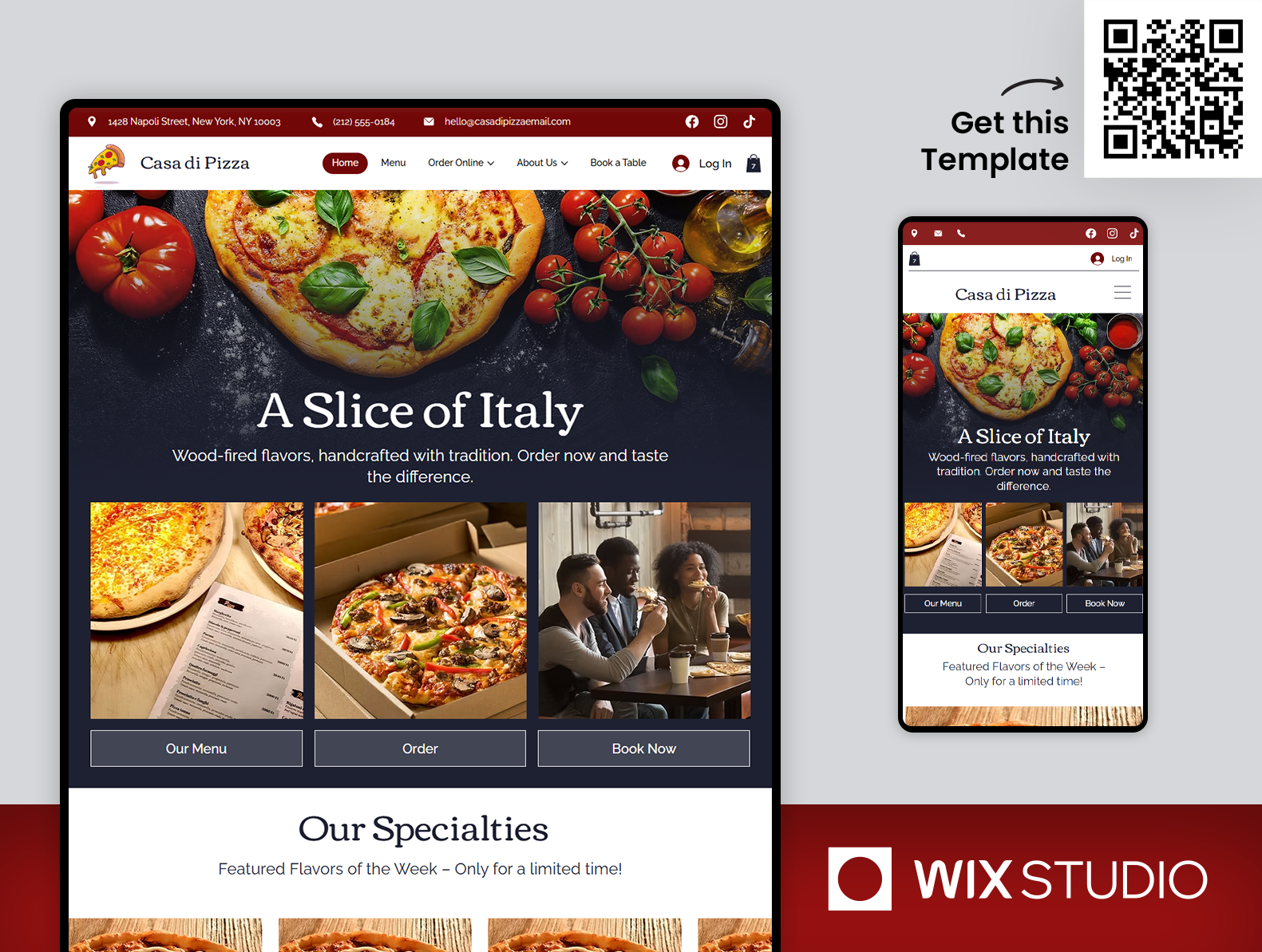 Pizzeria & Ordering Food - Wix Studio Website Template beautiful website fast food website menu website online food ordering pizza booking pizza catering pizza menu webdesign pizza online website pizza order website pizza ordering website pizza restaurant pizza shop website pizza takeou website pizza wix website pizzeria website template wix pizza template wix studio wix studio website wix studio website template