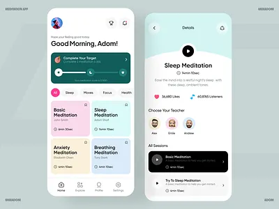 Meditation App adom app app design app ui health journey app healthcare app meditation meditation app mental health app ui ux