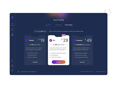 AI Contenter interface design. Pricing screen ai contenter creative dark mode dashboard design interface pricing ui uxui web web design website