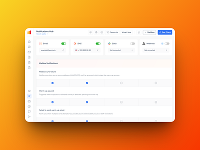 Warmy / Dashboard / Notifications Settings branding ui