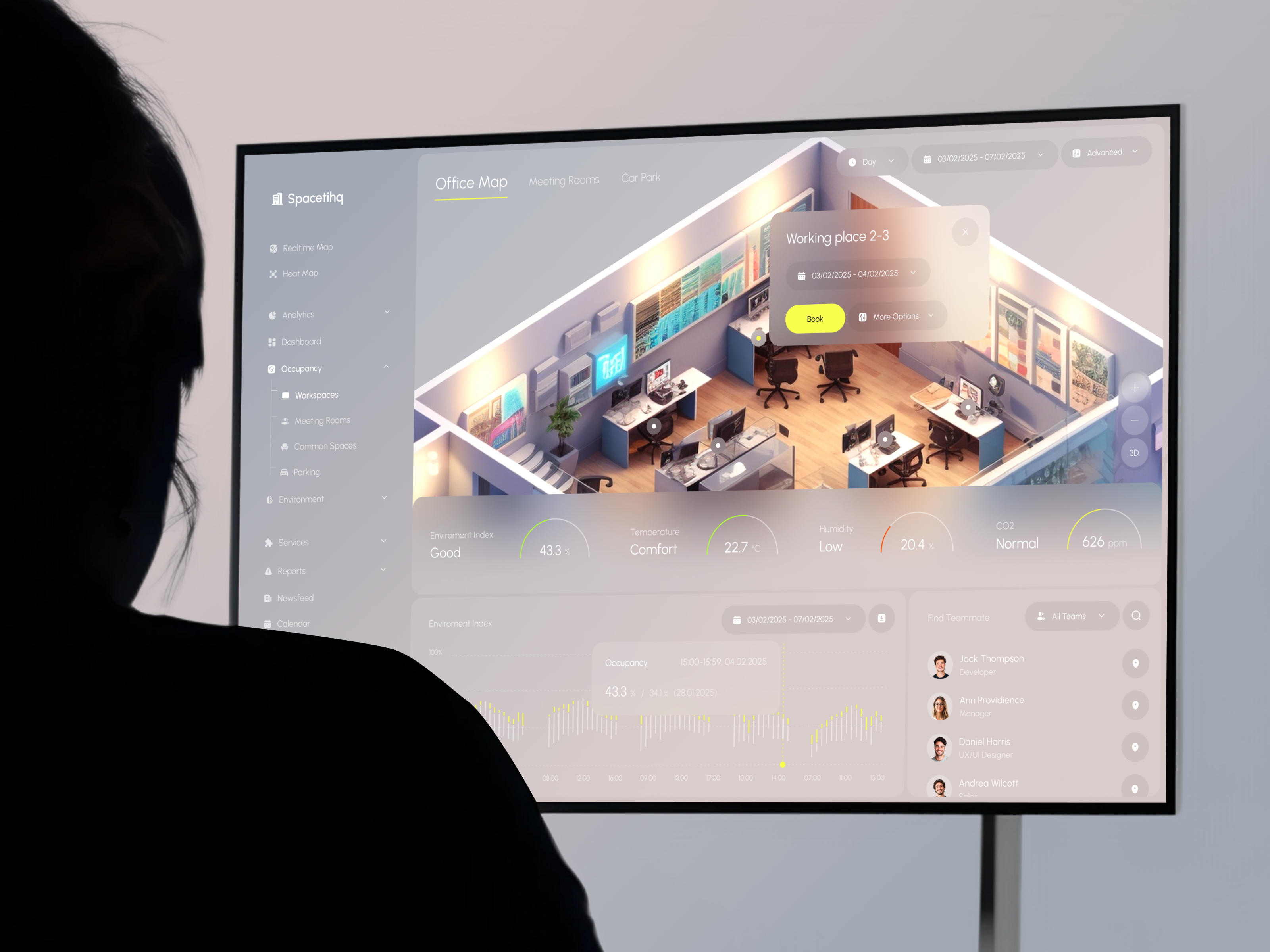 Spacetihq Dashboard - Office Workspace Optimization ai app b2b business crm dashboard design interface office optimisation product saas service software space ui ux web workspace