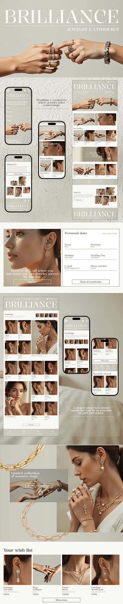 BRILLIANCE - JEWELRY E-Commerce about us adaptive best srlling cart catalog design e commerce futter header jewelry mobile site personal data ui user interface ux web design website