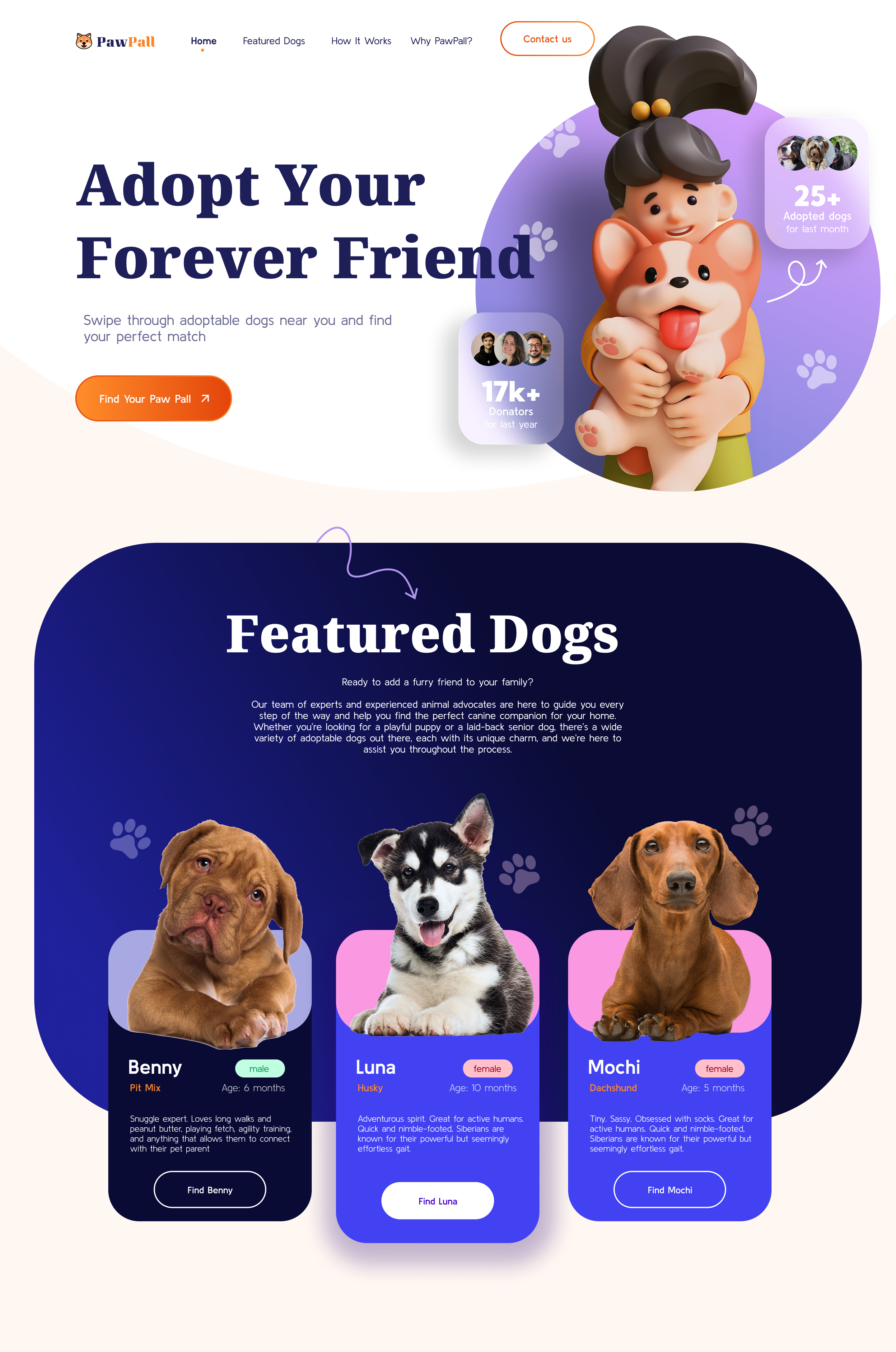 Paw Pall Landing Page adoption design dog graphic design illustration landing page logo ui ux ui ux ui design web design