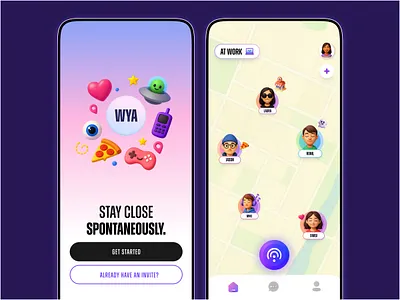 WYA Friend Map app blink bump design favs friends location gamification gen z genz illustration life360 map map for friends mobile product design snapchat social media social networking ui ux