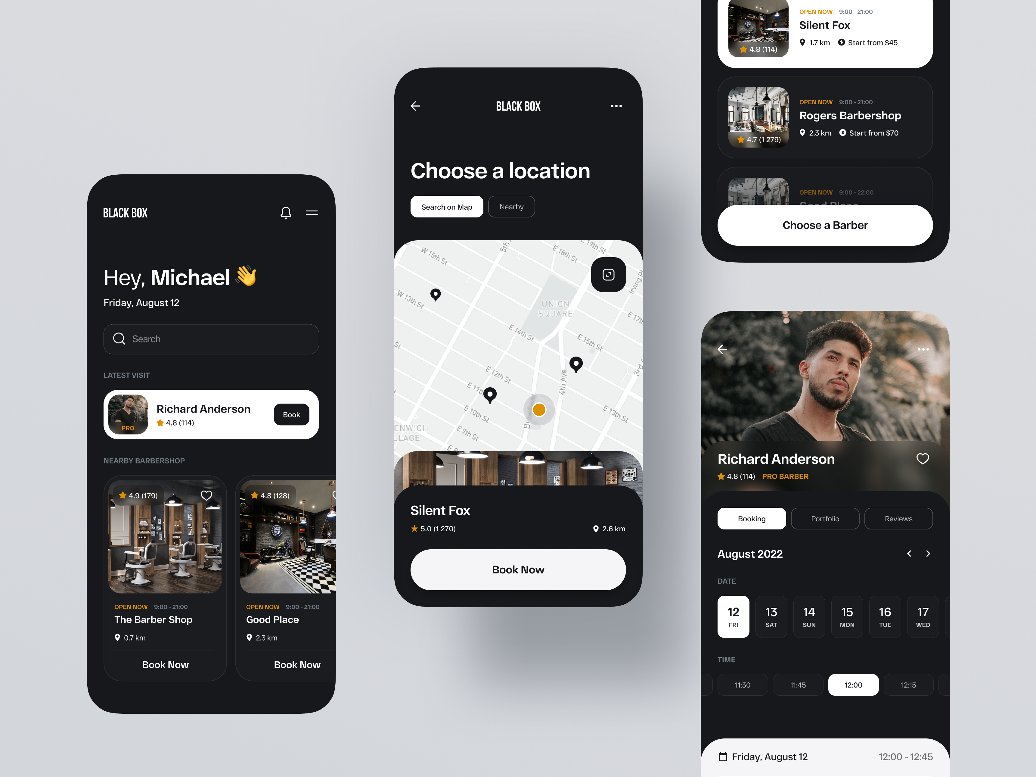 Example of Barbershop App, Barber App Concept