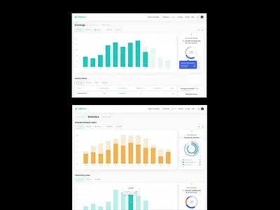 Wildpoint.com, data interaction animation bar chart booking color data donut chart earnings information inner system interaction product design statistics ui ux viewings visualisation web website