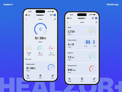 Healzor - Health Tracker App UI calorietracker cleanui fitnessapp healthapp healthtracking meditation minimaldesign mobileapp mobileui productdesign sleeptracker ui ux