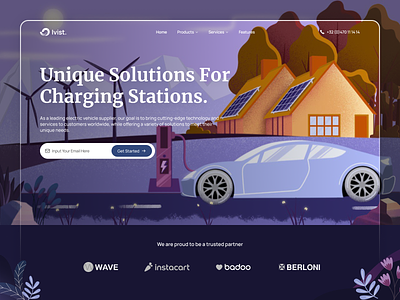 Ivist - EV Charging Website Concept animation electric electric car electric vehicle energy ev car ev charging flat illustration illustration landing page minimal modern ui solar panel ui design vehicle web web concept web design web header website