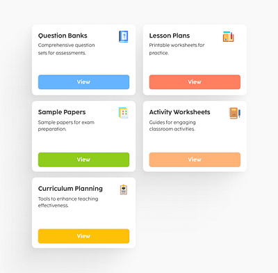 UI Cards Design For Dashboard Teachers Resources. ui web