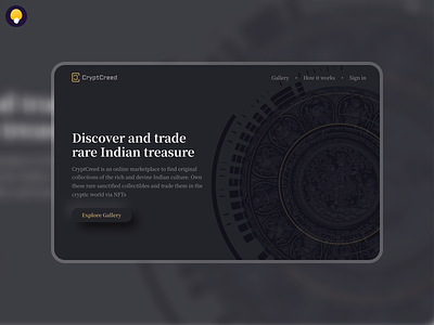 Discover and trade rare Indian treasure | NFT | Landing page blockchain crypto dark mode dubai hero section indian indian treasure landing page nft ui web3