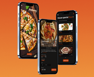 Pizza Delivery App dark darktheme dribblers dribbleshot food mobileapp mobiledesign moderndesign pizzaapp ui uiux userexperience