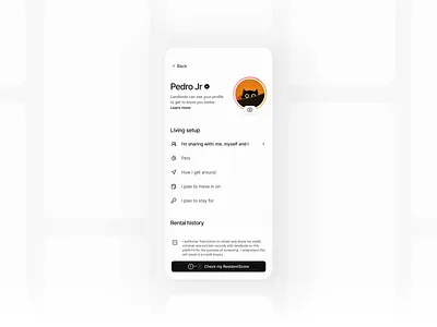 Meet the Renter – A Warm, Human-Centered Profile Screen housingapp landlord propertyforrent propertyrentalui rental rentalapp rentingplatform tenant