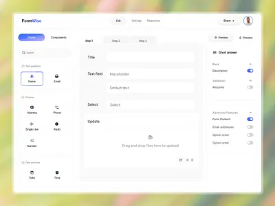 Forms Builder Dashboard - Altaful Mizan animation branding cleandesign dashboardui discover form builder formbuilder formbuilder dashboard forms illustration mobile print product design saas typography ui uidesign uiux dashboard uxdesign web design