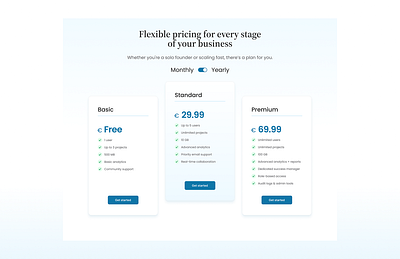 SaaS Pricing Table – Free, Standard, Premium figma pricing cards responsive design ui design user experience ux design web design