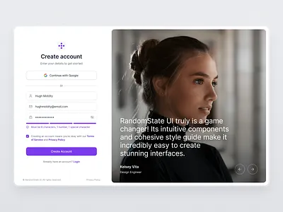 Create Account Page create account onboarding password rules ui design webdesign