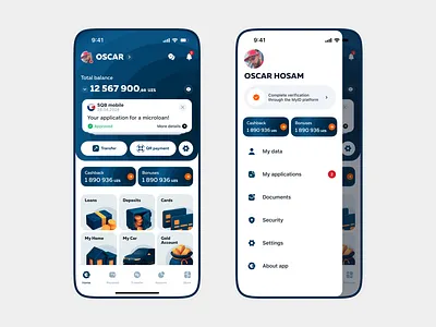 Bank app / sidebar bank card fintech payment sidebar transfer