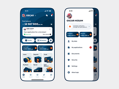 Bank app / sidebar bank card fintech payment sidebar transfer