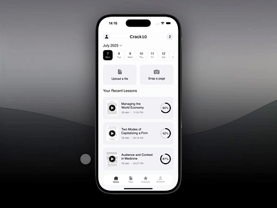home screen - AI audio learning app