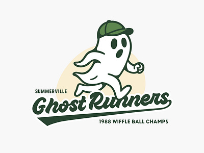 Retro Wiffle Ball Team Logo - T-shirt Design 80s baseball branding ghost icon illustration logo retro softball sports tshirt typography vector vintage