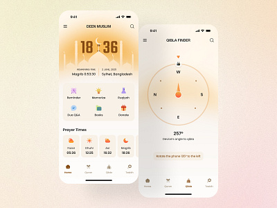 Muslim App - Qibla Finder app design donation figma islam islamic app jazakallah mobile mobile app modern mosque muslim muslim app muslim app ui qibla finder quran app ui ui design uiux