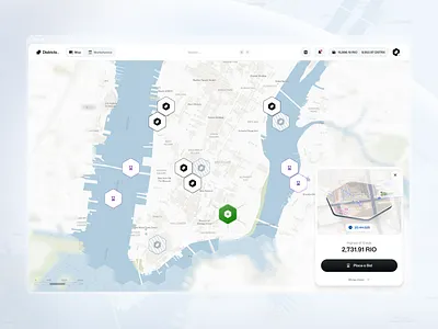 Districts - Map View app buy crypto design finance hexagon light map metaverse nft sidebar sidepanel ui ux