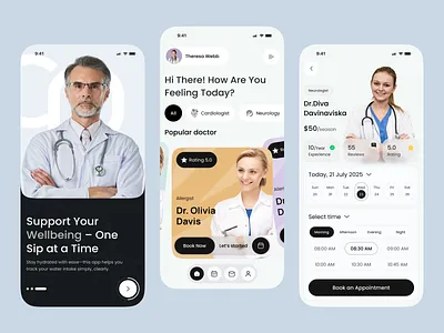Doctor Appointment Mobile App app design appointment app book doctor online doctorapp health tech healthcare ui medical app medical booking app mobile mobile app online doctor smart health telemedicine