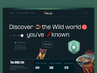 Wild Life - Landing Page adventure animals elephant extinct forest landing page rainforest uiux web wildlife zoo