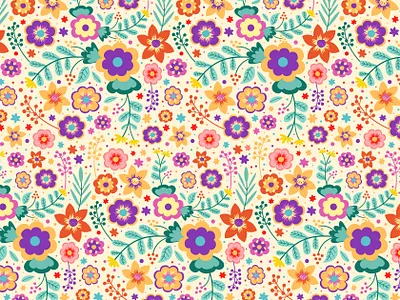 Joyful Blossom (light version) colorful colourful design digital art digital arts digital illustration floral flower flowers graphic design illustration pattern pattern design seamless pattern surface pattern