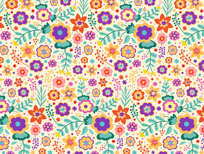 Joyful Blossom (light version) colorful colourful design digital art digital arts digital illustration floral flower flowers graphic design illustration pattern pattern design seamless pattern surface pattern