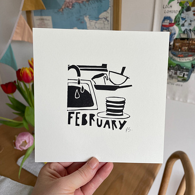 February calendar design february graphic design illustration linoprint typography