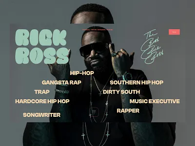 Hero Section - Rick Ross art directed branding design editorial design graphic design hero section hiphop illustration music musician rapper rick ross ui user interface web design