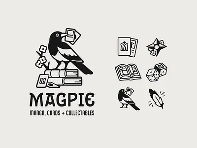 Magpie Manga Logo + Icons branding icon illustration linework logo magpie manga trading cards
