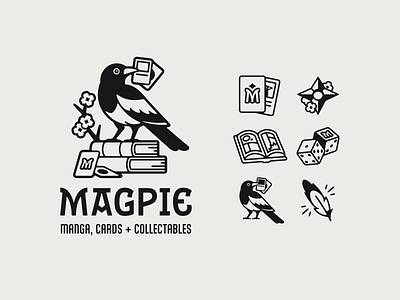 Magpie Manga Logo + Icons branding icon illustration linework logo magpie manga trading cards
