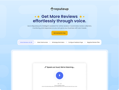 ReputeUp | AI Review Management Tool | Landing landing landing page management rating reputeup review review landing review management ui design user review