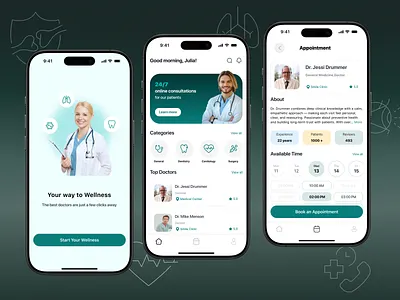 Doctor Appointment App — UI Concept bookingapp clinicapp figmadesign healthappdesign healthcareux iosappdesign medicalapp mobileappdesign mobileui uidesign uxdesign