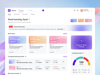 Smart AI Tutoring UI admin ai assistance ai interface ai learning ai platform ai teacher ai tutoring awe dashboard e learning education ai education platform education saas education website prompt student portal web website