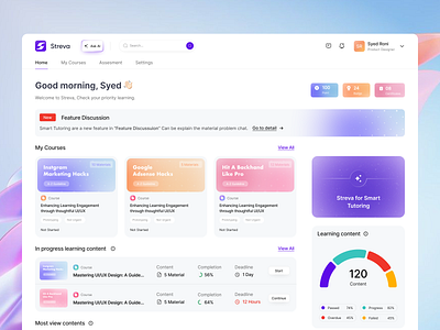 Smart AI Tutoring UI admin ai assistance ai interface ai learning ai platform ai teacher ai tutoring awe dashboard e learning education ai education platform education saas education website prompt student portal web website