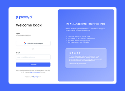 preasy.ai | AI Solution for PR Professionals | Login apple dashboard dashboard dashboard login glass dashboard glass morphism glass ui liquid glass login page pr pr professionals public relations ui design