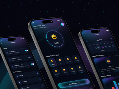 Mood Tracker App darkmodedesign mobile app design mobile application design modernuiux mood tracker app ui design uiux uiuxdesign user interface