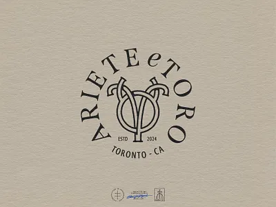 Ariete e Toro Monochromatic Badge astrology badge brand design brand identity branding branding design emblem hand drawn identity design logo logo design logo mark logotype minimal monogram simple typography vintage visual identity zodiac
