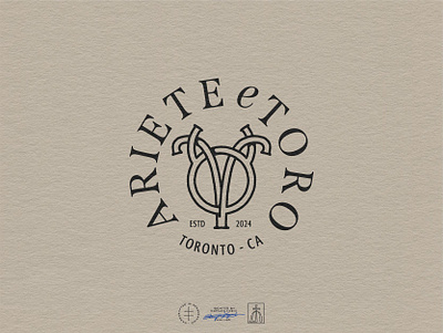Ariete e Toro Monochromatic Badge astrology badge brand design brand identity branding branding design emblem hand drawn identity design logo logo design logo mark logotype minimal monogram simple typography vintage visual identity zodiac