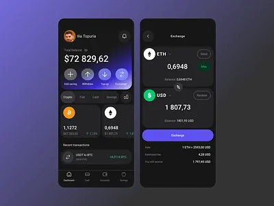 Crypto Wallet App - Deposit & Exchange blockchain crypto cryptocurrency exchange mobile app mobile ui ui design ux wallet