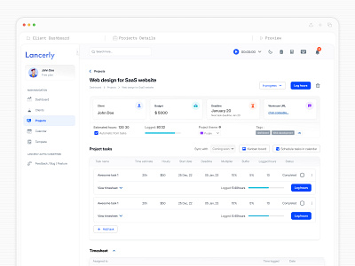 Project Management Dashboard Design admin budget tracking calendar clean ui client dashboard dashboard dashboard ui delivery freelance manager kanban board minimal design productivity project management tool project tracker projects saasfactor skeuomorphism task web design