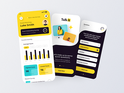 Talk It - Survey Mobile App app appui black themes clean design moodtracker survey app ui ux web web app website yellowthemes